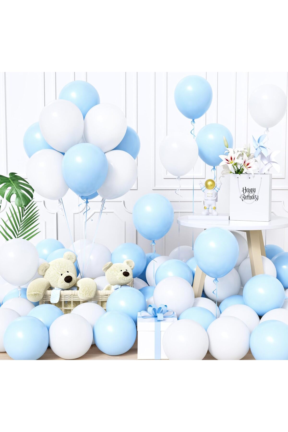 10 Adet Açık Mavi & Beyaz Balon Seti – Ferah ve Şık Parti Dekoru