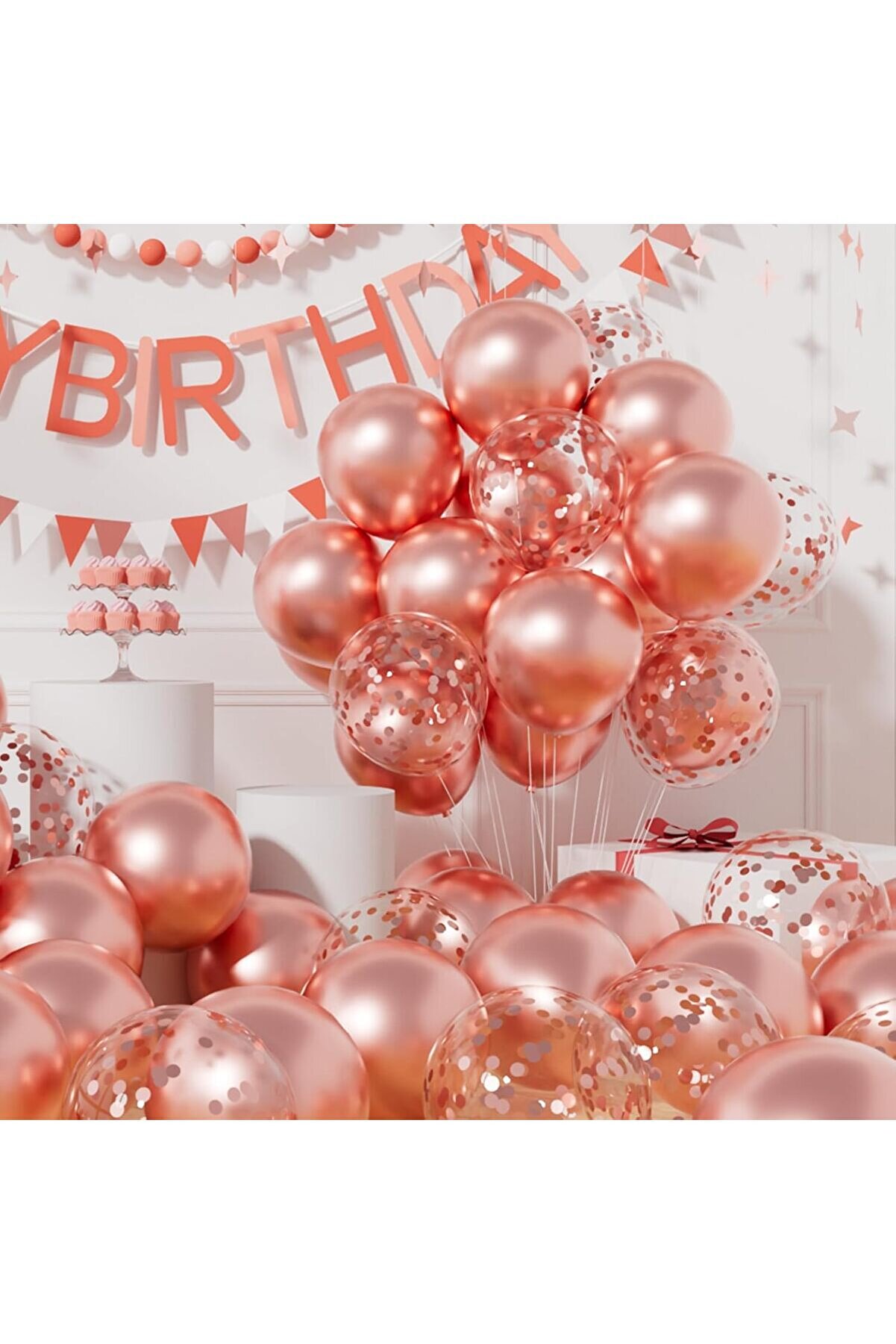 20 Adet Rose Gold Sedefli Metalik Şeffaf Balon Premium 2 Paket Balon Pulu
