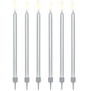 20 cm Metalik Silver Mum 6'lı