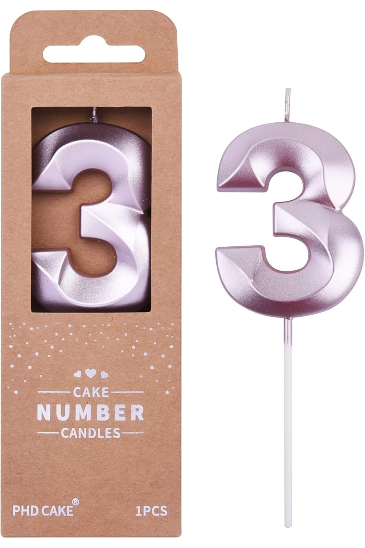 3 Yaş pasta mumu doğmu günü pasta mumu Kristal Rosepembe kaliteli