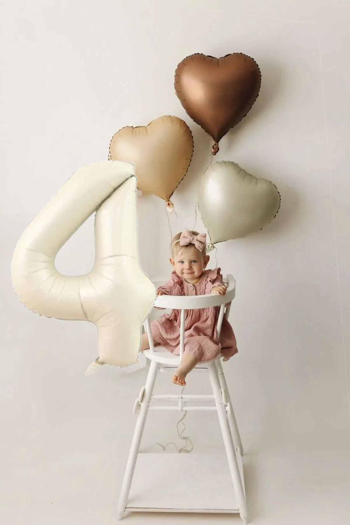 4 Yaş Doğum Günü Için Retro Pastel Parti Seti - 3 Adet Retro Kalp Balon Ve Rakam Krem