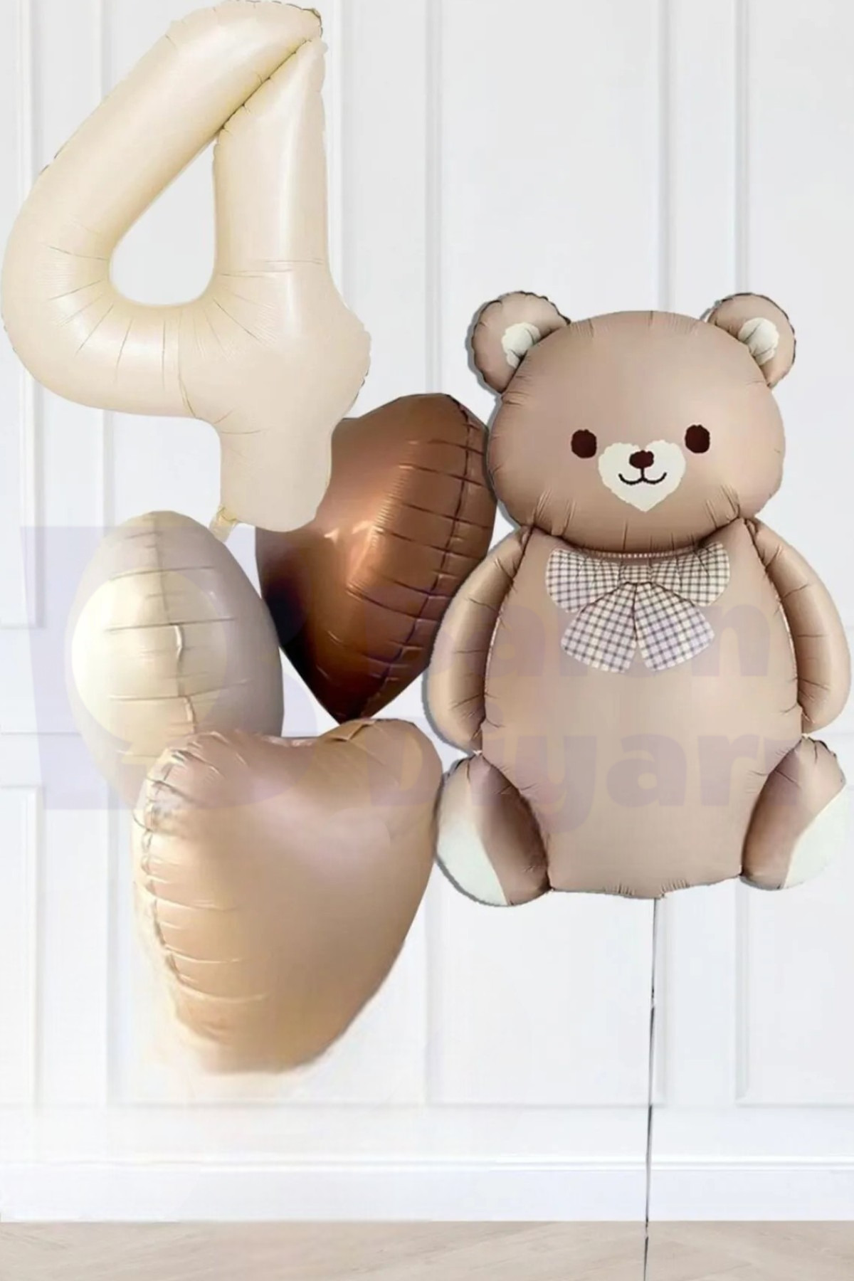 4 Yaş Temalı Retro Ayıcıklı Doğum Günü Balon Seti