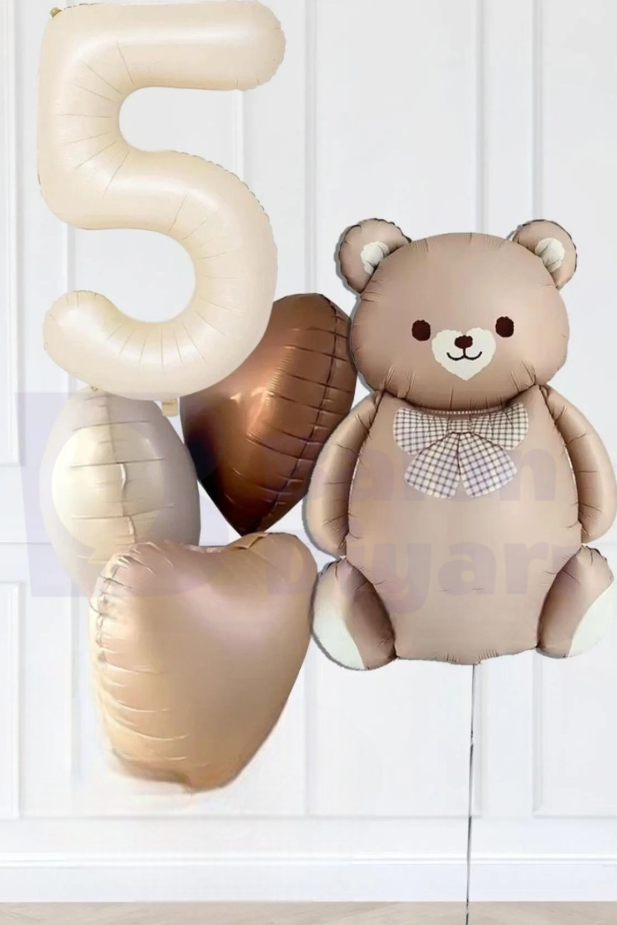 5 Yaş Temalı Retro Ayıcıklı Doğum Günü Balon Seti
