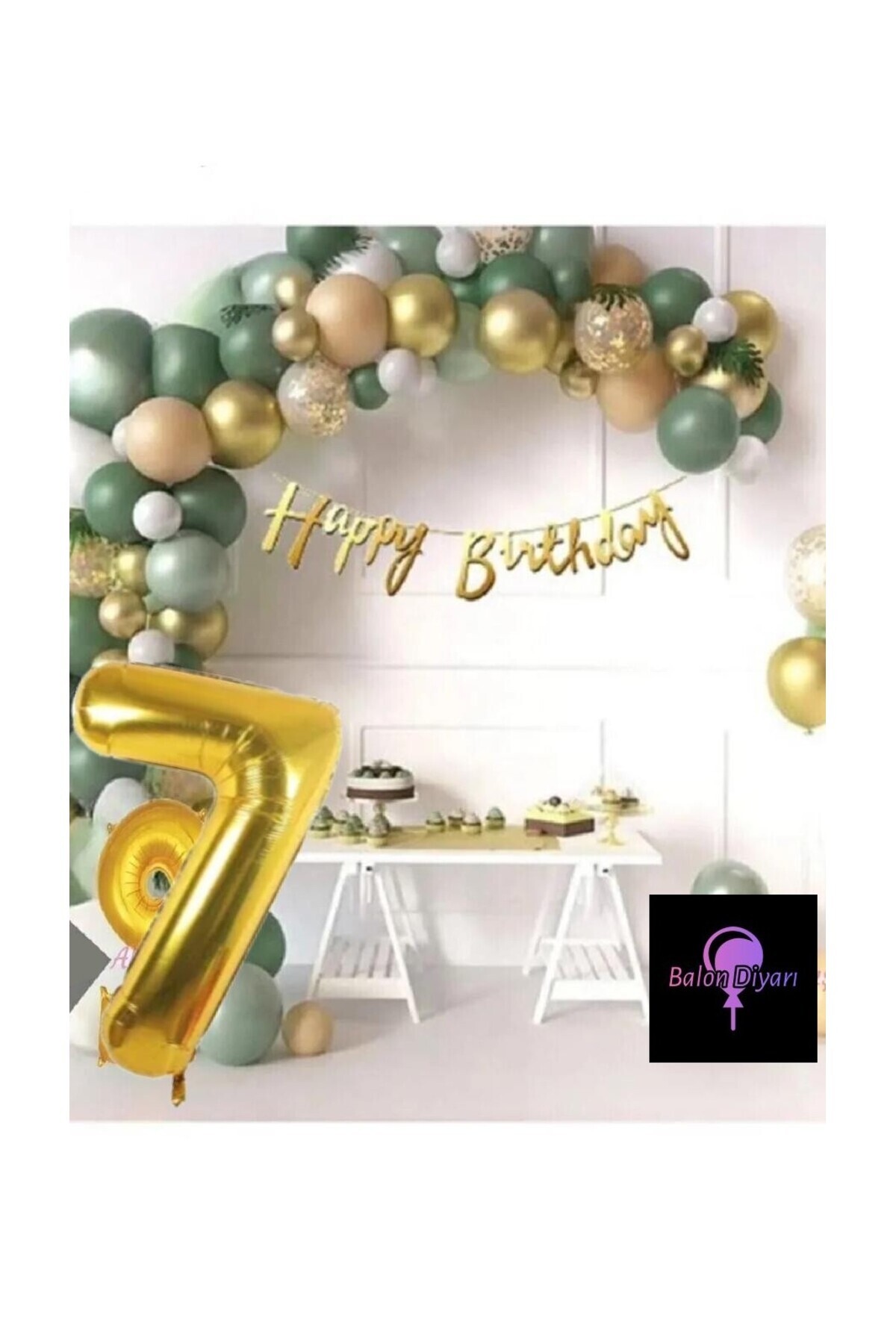 50 Adet Adet Balon Lüks Pembe Küf Yeşili Gold 1 Yaş Balon Seti