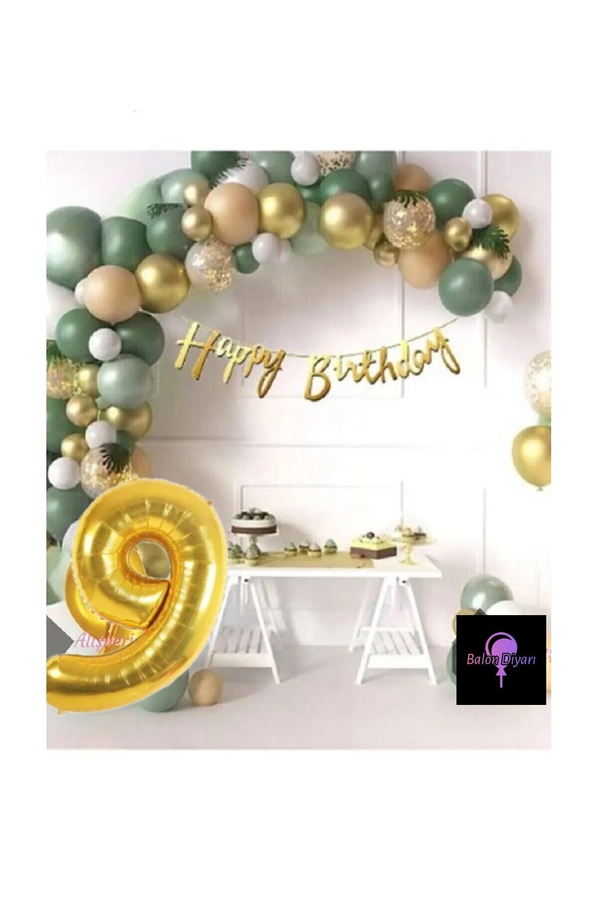 50 Adet Adet Balon Lüks Pembe Küf Yeşili Gold 9 Yaş Balon Seti