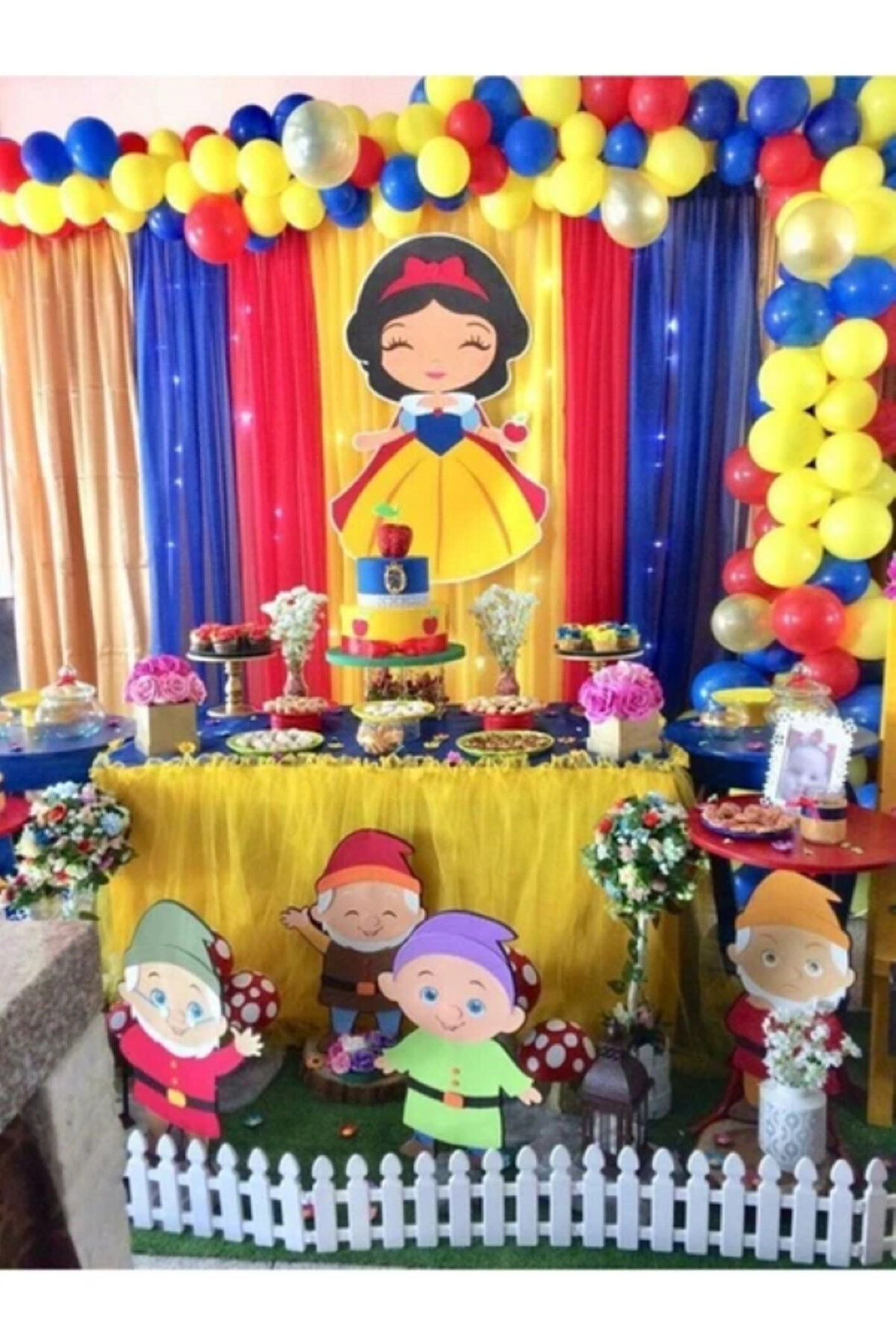 50 Balon + Zincir Pamuk Prenses Konsept Doğum Günü Parti Sarı Lacivert Kırmızı