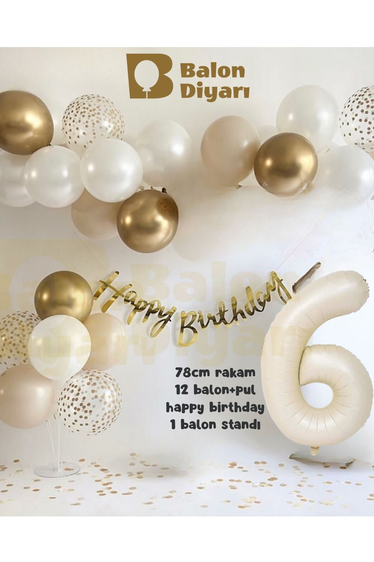 6 yaş Folyo 12 balon banner 7li stand elit doğum günü seti