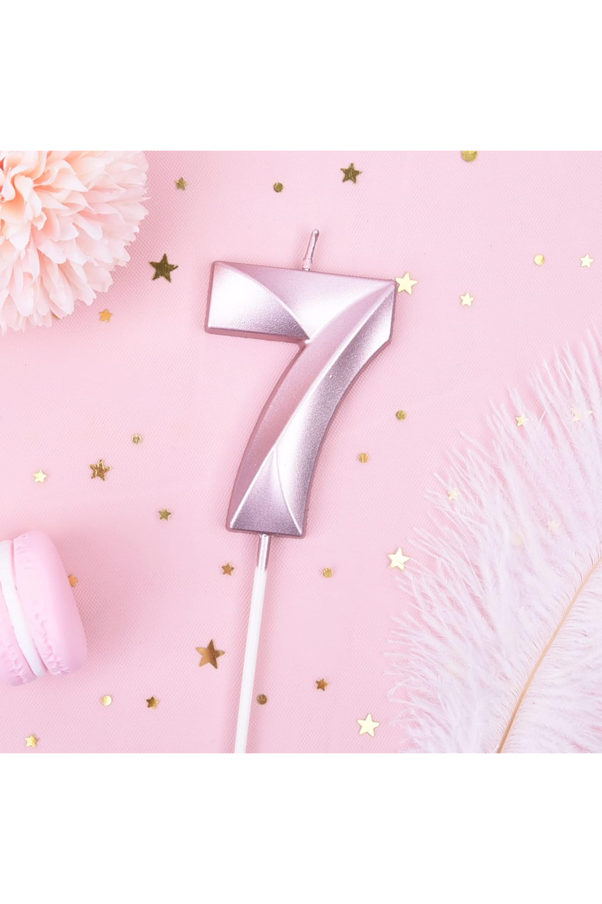 7 Yaş pasta mumu doğmu günü pasta mumu Kristal Rosepembe kaliteli
