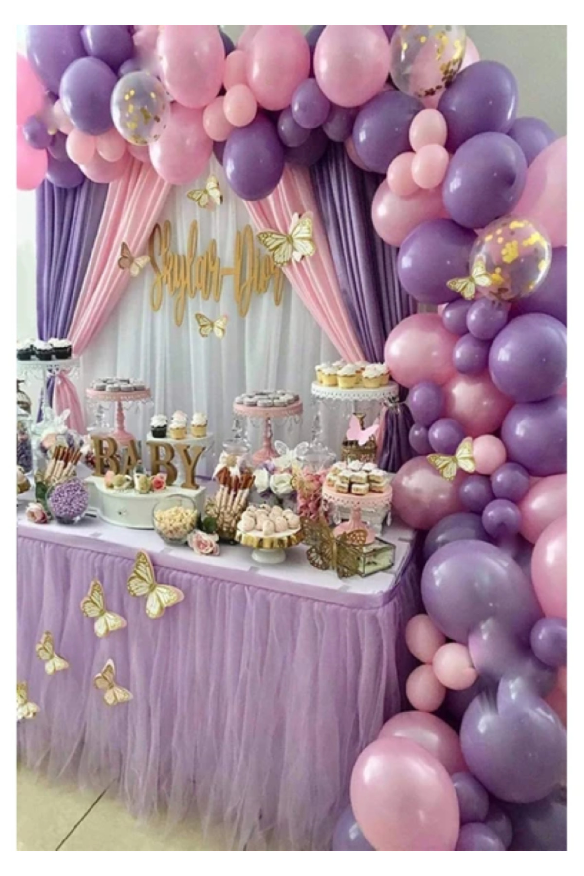 70 Adet Şeffaf Pullu Lila Pembe Makaron Soft Balon Zincir Seti Doğum Günü Balonu
