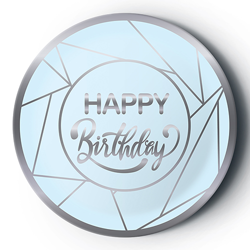 8'li Karton Tabak Silver Yaldızlı Happy Mavi