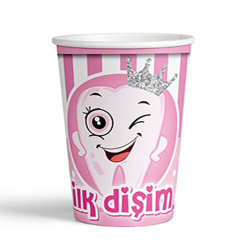 8 Oz Karton Bardak Pembe Diş 8'li