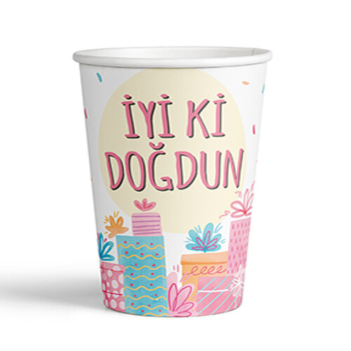 8 Oz Karton Bardak Soft İyiki Doğdun 8'li