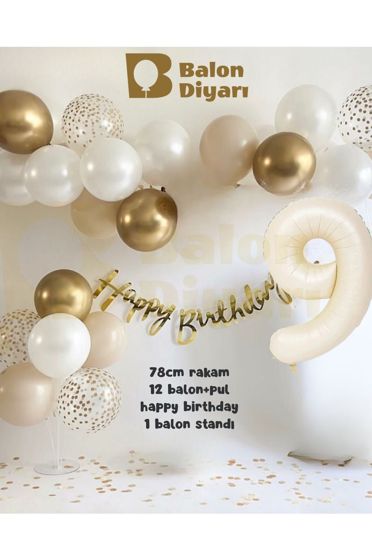 9 yaş Folyo 12 balon banner 7li stand elit doğum günü seti