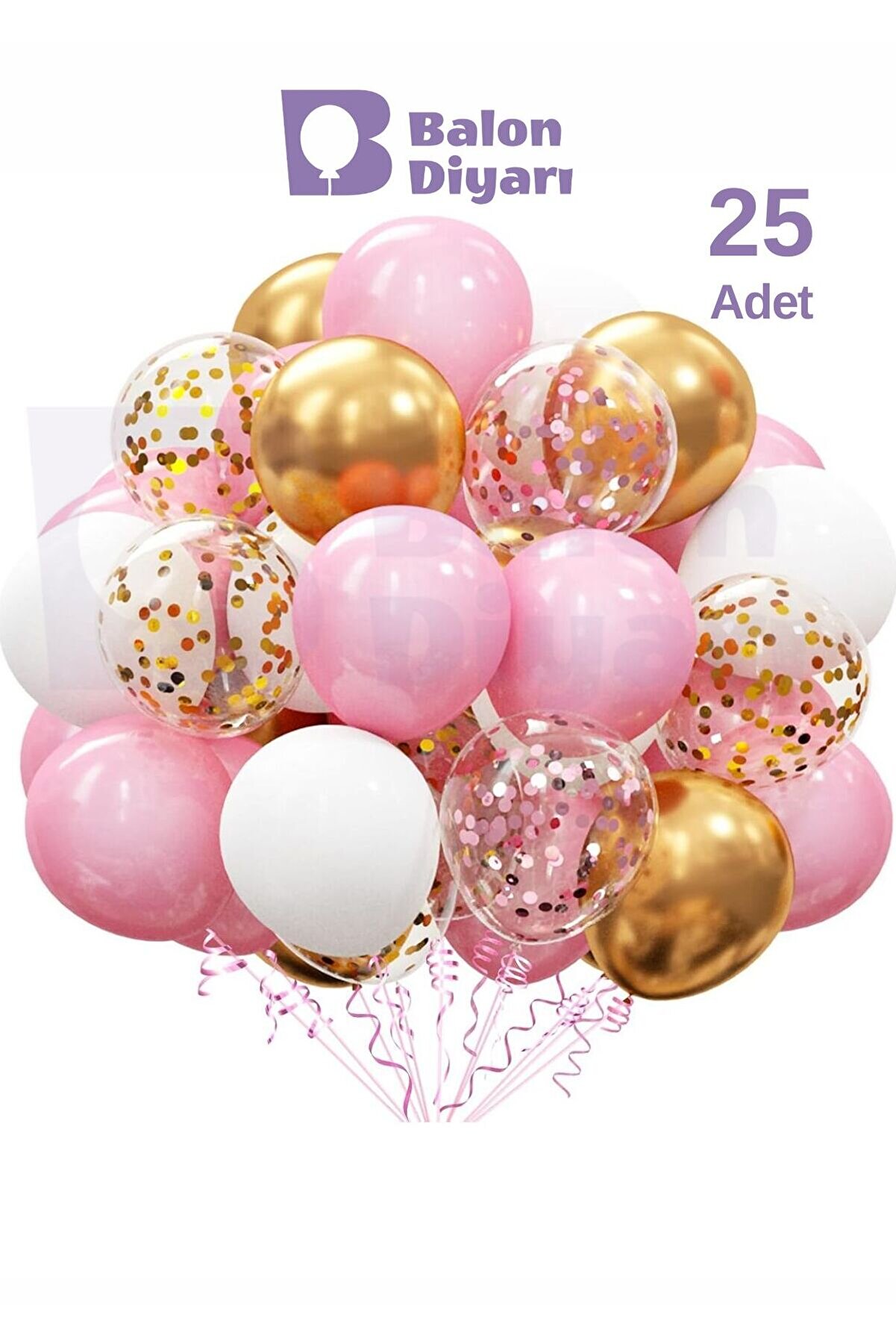 Beyaz & Pembe & Gold Konfeti Şeffaf 25 Adet Balon Seti – Göz Alıcı Ve Şık Parti Dekoru