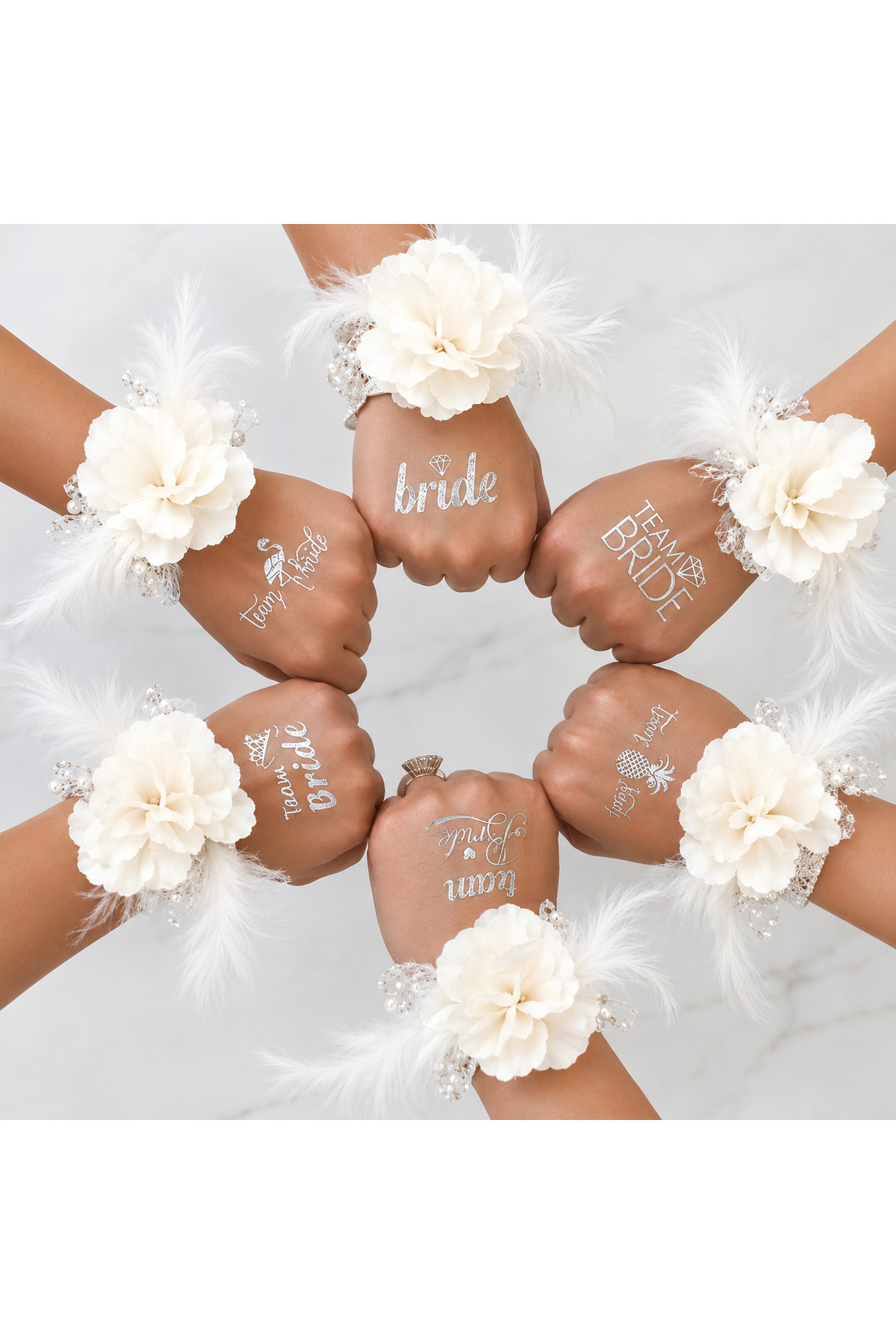 Bride To Be, Bride ve Team Bride Silver Renk Gümüş Geçici Dövme Seti (12 Adet)