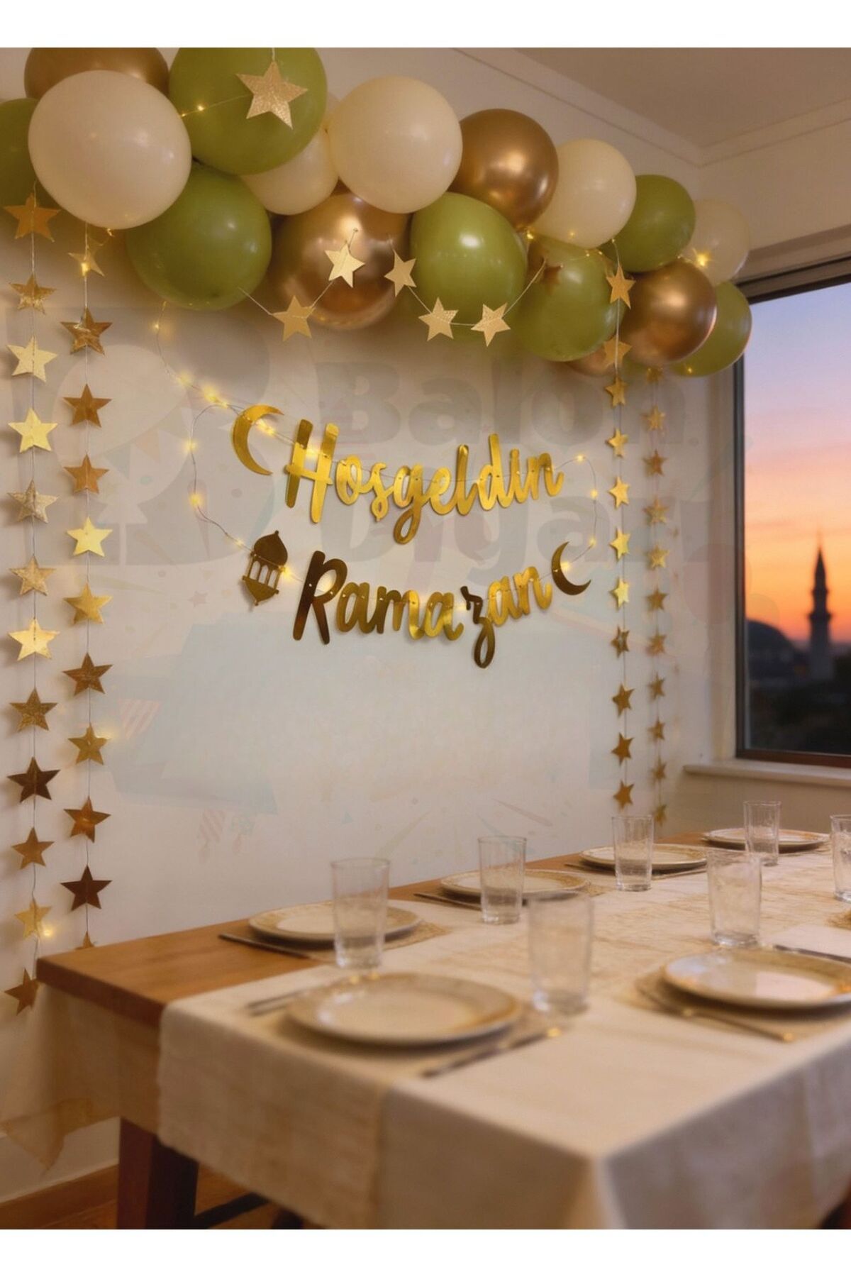Hoşgeldin ramazan yazılı 19 parça Ramazan Kutlama konsept peri led yıldız süs