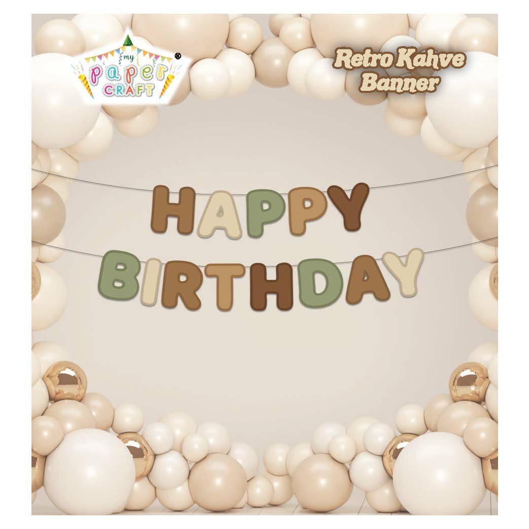 Özel Kesim Happy Birthday Retro Kahve Ayıcık Banner