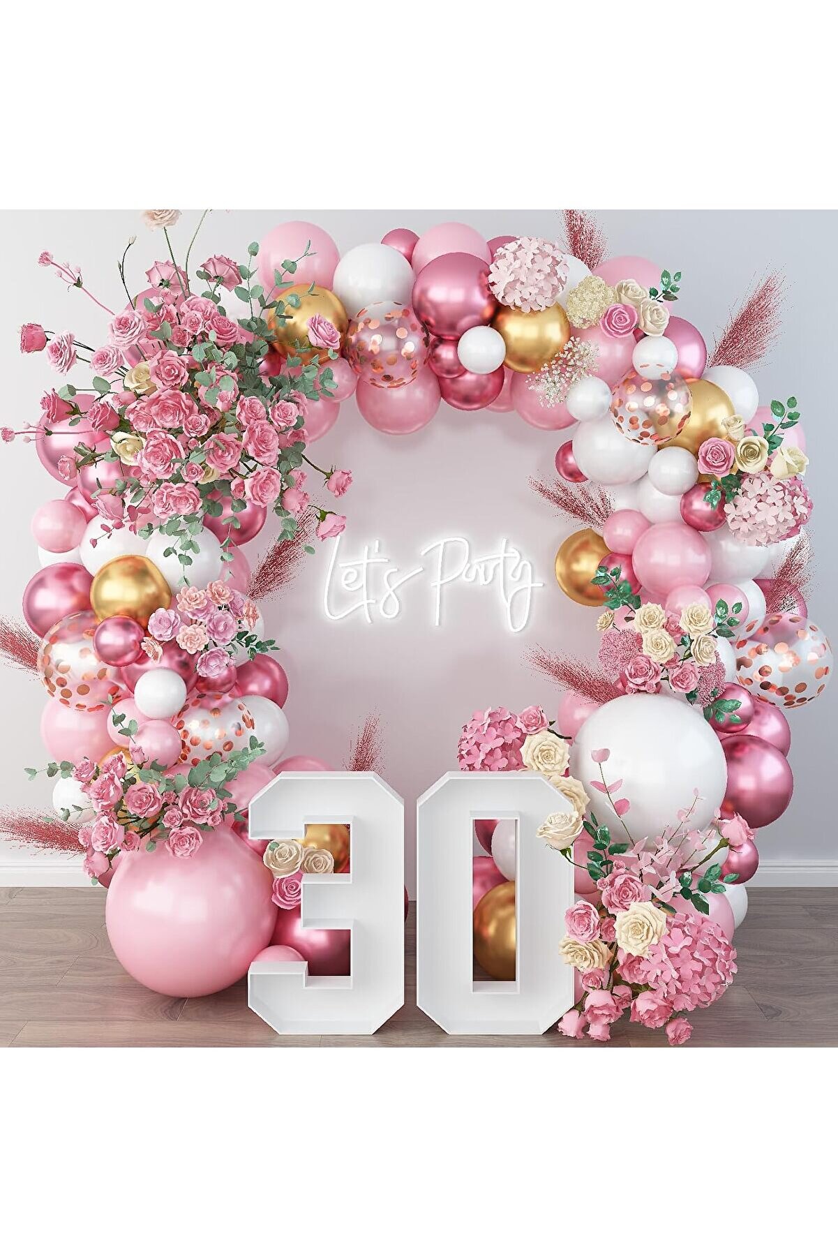 Pembe Gold Beyaz Karışık Balon Seti - 80 Parça Parti ve Süsleme Balonları