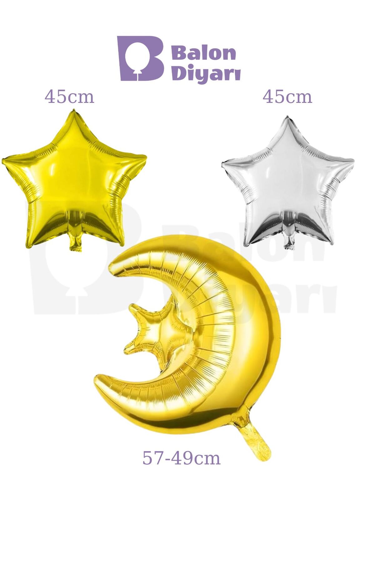 Ramazan ayı yıldız folyo balon 3 parça kaliteli büyük boy