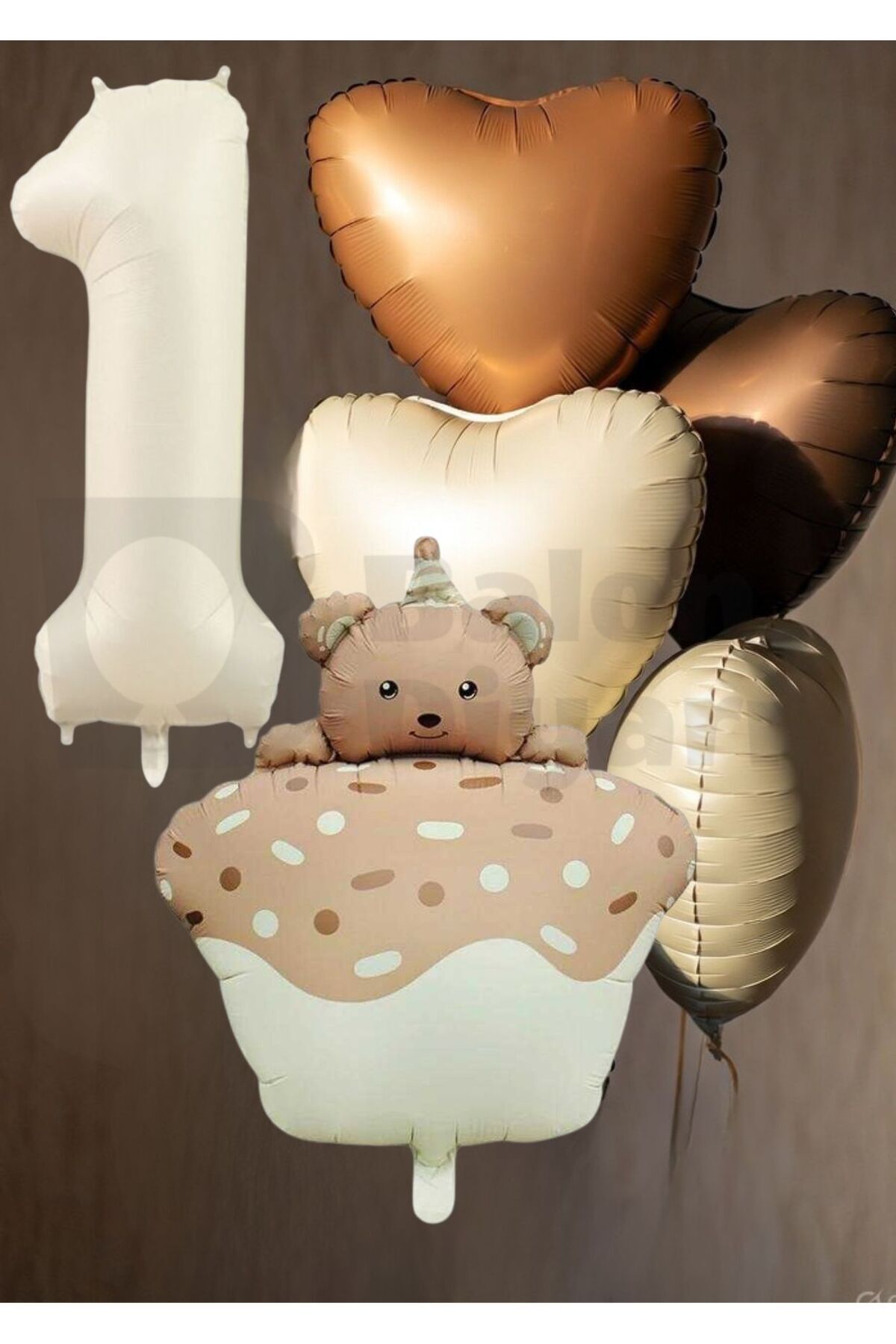 Yaş temalı Retro Ayıcık Pastalı 3 adet kalpli Doğum günü balon seti