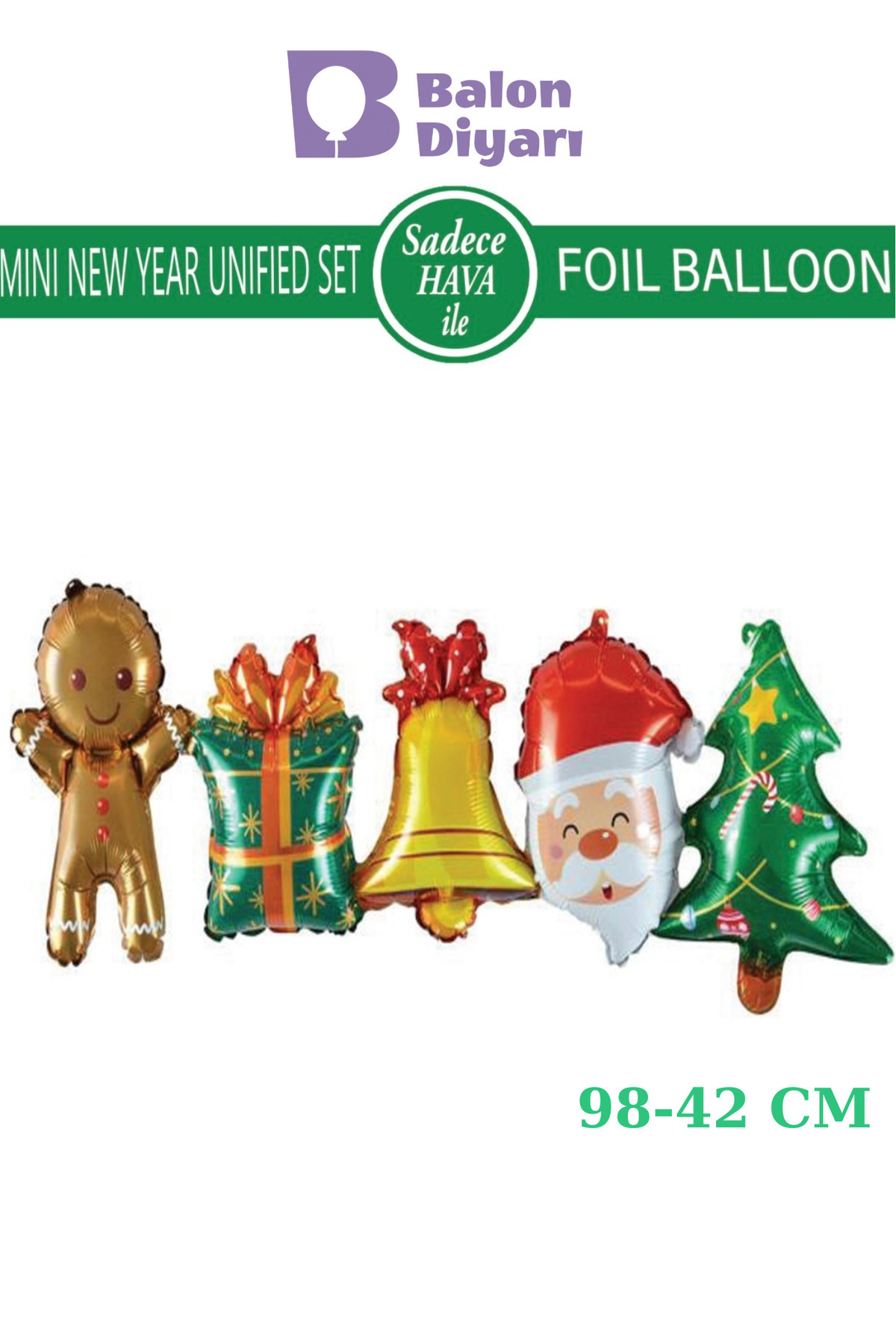 Yılbaşı Birleşik set balon 5li 98-42cm hava ile uyumlu