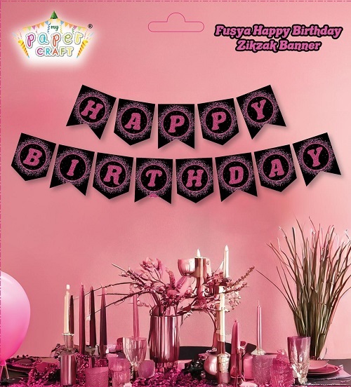 Zikzak Banner Fuşya Happy Birthday