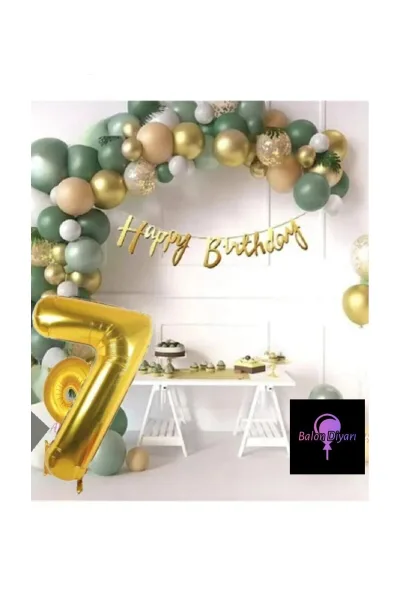 50 Adet Adet Balon Lüks Pembe Küf Yeşili Gold 1 Yaş Balon Seti