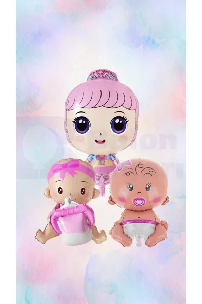 Pembe Bebek ve Kız Karakter Folyo Balon Seti – Sevimli ve Eğlenceli