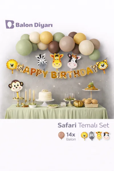 Safari Hayvan konsept Özel kesim banner 6lı hayvan folyo balon