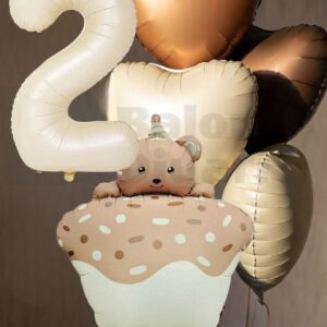 Yaş temalı Retro Ayıcık Pastalı 3 adet kalpli Doğum günü balon seti