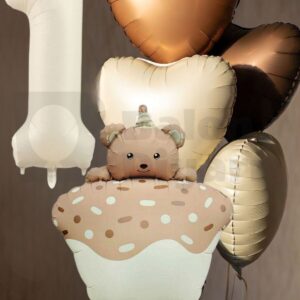 Yaş temalı Retro Ayıcık Pastalı 3 adet kalpli Doğum günü balon seti