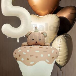Yaş temalı Retro Ayıcık Pastalı 3 adet kalpli Doğum günü balon seti