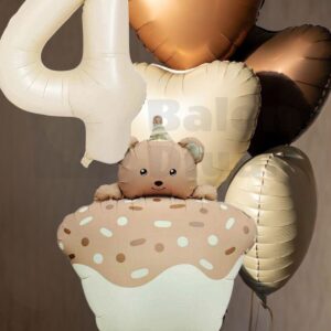 Yaş temalı Retro Ayıcık Pastalı 3 adet kalpli Doğum günü balon seti