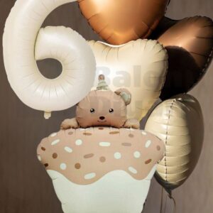 Yaş temalı Retro Ayıcık Pastalı 3 adet kalpli Doğum günü balon seti