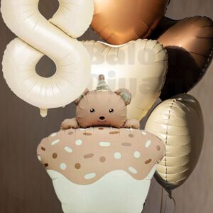 Yaş temalı Retro Ayıcık Pastalı 3 adet kalpli Doğum günü balon seti