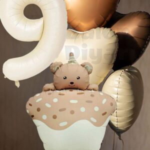 Yaş temalı Retro Ayıcık Pastalı 3 adet kalpli Doğum günü balon seti