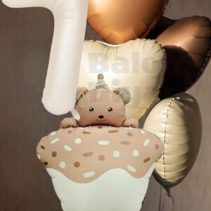 Yaş temalı Retro Ayıcık Pastalı 3 adet kalpli Doğum günü balon seti