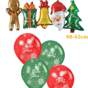 Yılbaşı balon mutlu yıllar yazılı 5li noel folyo balon seti