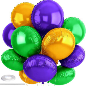 5 adet Yeşil Mor Sarı Yuvarlak folyo balon hava ve helyum ile uyumlu şık