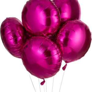 5 adet Fuşya Yuvarlak folyo balon hava ve helyum ile uyumlu şık
