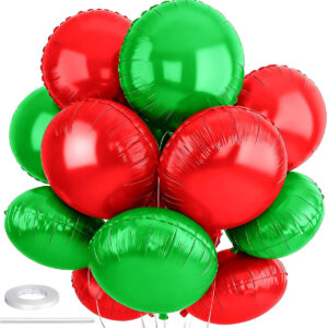 5 adet Kırmızı yeşil Yuvarlak folyo balon hava ve helyum ile uyumlu şık