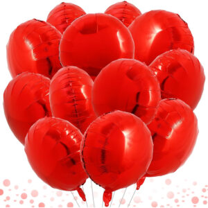 5 adet Kırmızı Yuvarlak folyo balon hava ve helyum ile uyumlu şık
