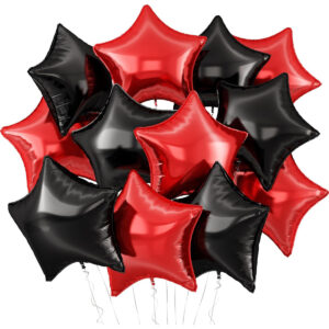 4 adet Kırmızı Siyah Yıldız Folyo balon 45cm Hava ve helyum ile uyumlu balon ipi