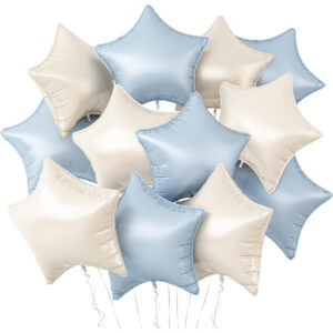 4 Adet Krem Açık mavi Yıldız Folyo balon 45cm Hava ve helyum ile uyumlu balon ipi