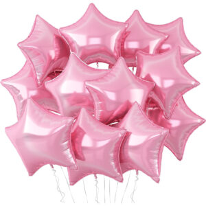 4 adet Pembe parlak Yıldız Folyo balon 45cm Hava ve helyum ile uyumlu balon ipi