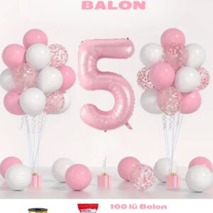 5 Yaş Pembe Doğum Günü Balon Seti 78cm balon bandı rafyası dahil