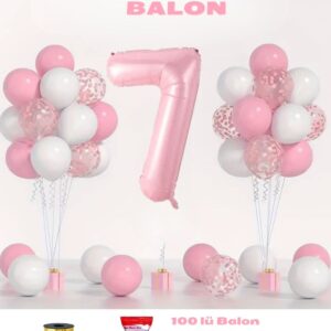 7 Yaş Pembe Doğum Günü Balon Seti 78cm balon bandı rafyası dahil