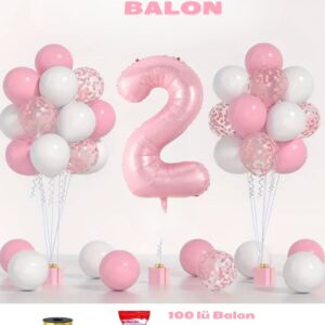 2 yaş Pembe Doğum Günü Balon Seti 78cm balon bandı rafyası dahil
