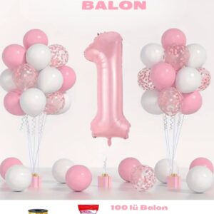 1 Yaş Pembe Doğum Günü Balon Seti 78cm balon bandı rafyası dahil