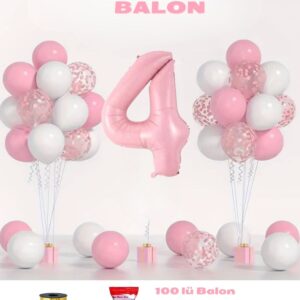 4 Yaş Pembe Doğum Günü Balon Seti 78cm balon bandı rafyası dahil